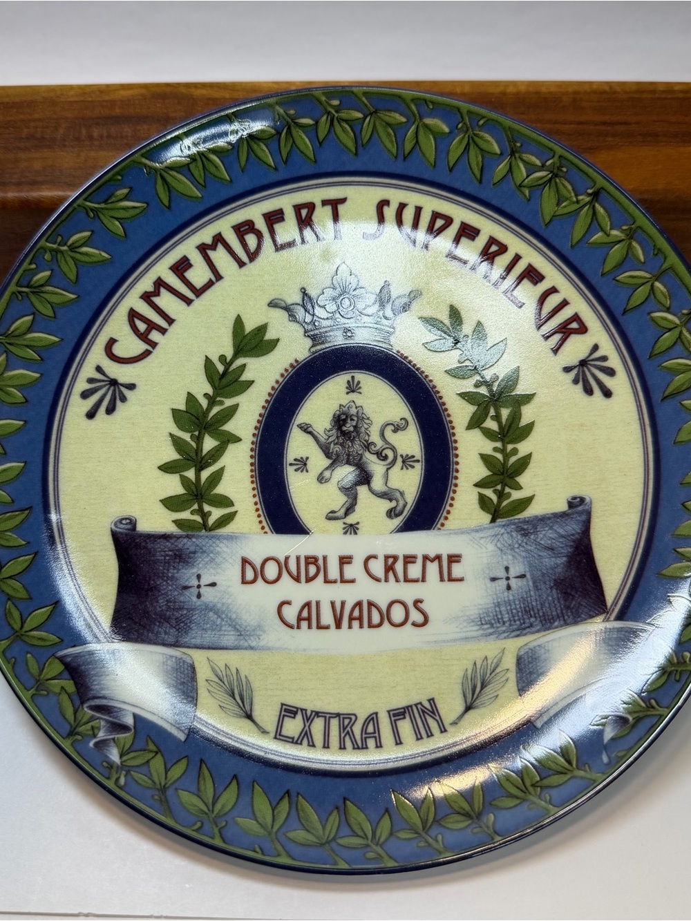 Pottery Barn 7 inch Cheese Plate Blue Camembert Vintage Label French Country